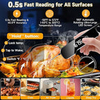 Instant Read Thermometer, 3in1 Touchscreen Food Thermometer, 180° Rotatable LED Display Digital Meat Thermometer