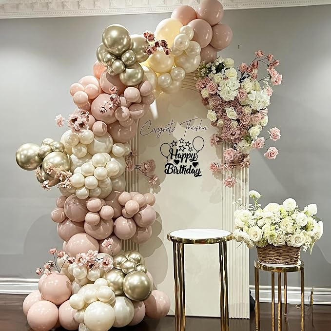 Dusty Pink Beige Balloons, Metallic Gold Nude Cream Balloon - Image 7