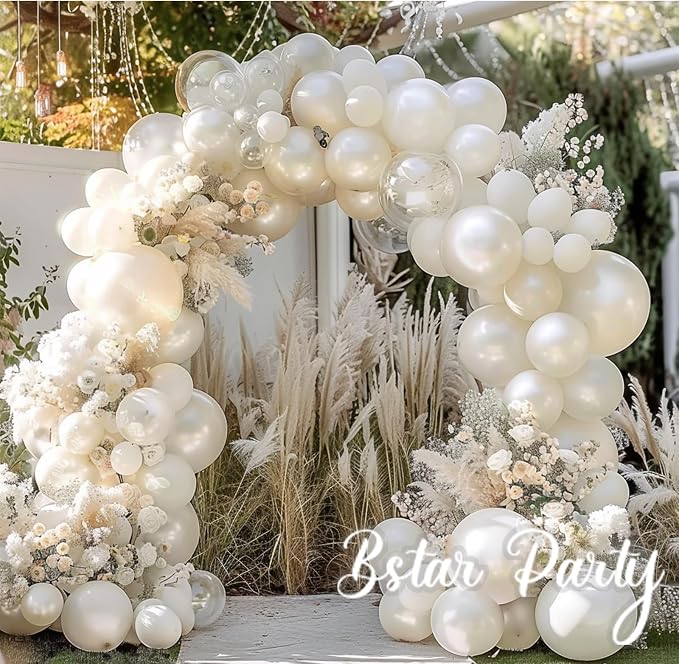 Double Stuffed Pearl White Ivory Balloon Garland Arch Kit | 18/12/10/5inch - Image 3