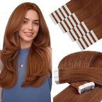 YoungSee Tape in Hair Extensions Human Hair Copper Human Hair Tape in Extensions Copper Tape-in Human Hair Extension 16Inch Short Tape-ins Hair Extension 20Pcs 50G