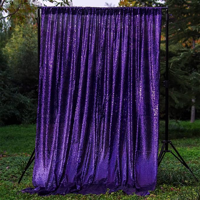 JYFLZQ Purple Sequin Backdrop Curtains 2ft x 8ft 2 Panels Glitter Photo Booth - Image 2
