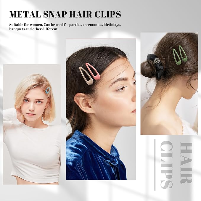 20 PCS Metal Snap Hair Clips Water Drop No Slip Barrettes for Women Bright Small Hair Clips For Thick And Thin Fine Hair,Green Blue Gray Pink Beige,1.97 x 0.5 In.