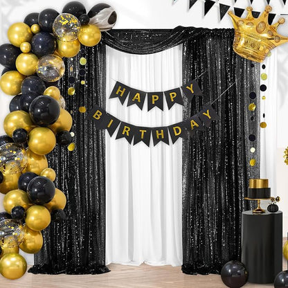 Black Sequin Backdrop Curtains Party Photo Glitter Drapes 2 Pcs 2FTx8FT | - Image 5