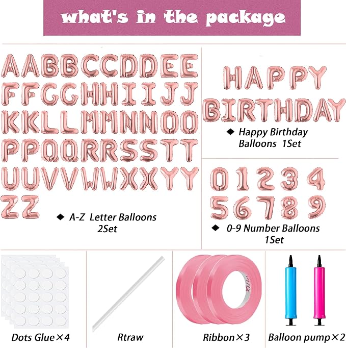 Happy Birthday Balloon Banner Custom Phrase Balloons letter 16 inch - Image 2