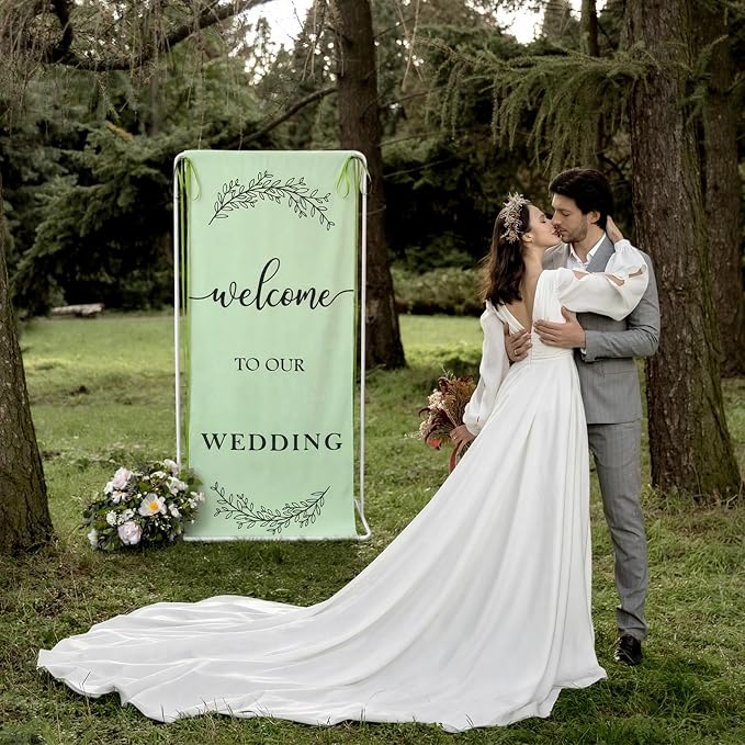 Yousoontic Welcome to Our Wedding Linen Rustic Wedding Welcome Banner Plain - Image 3