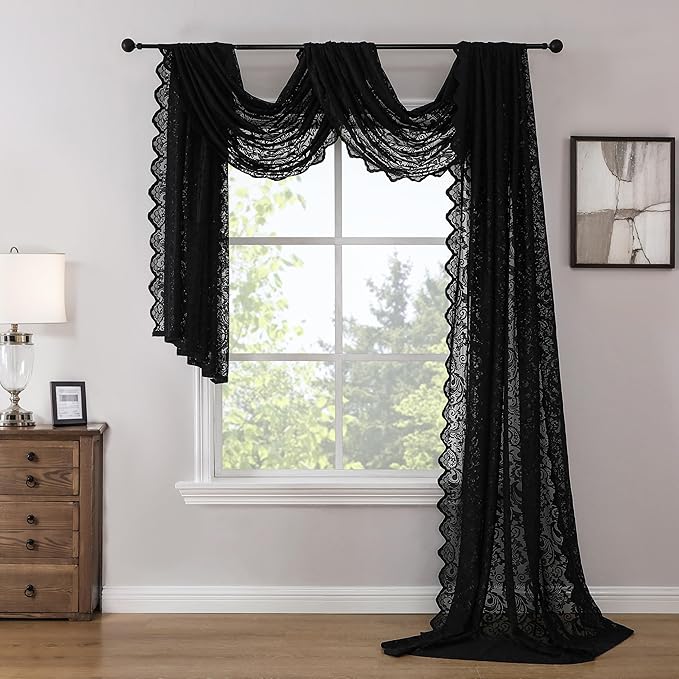 Bujasso Black Lace Curtain 216 inches Long by Bujasso
