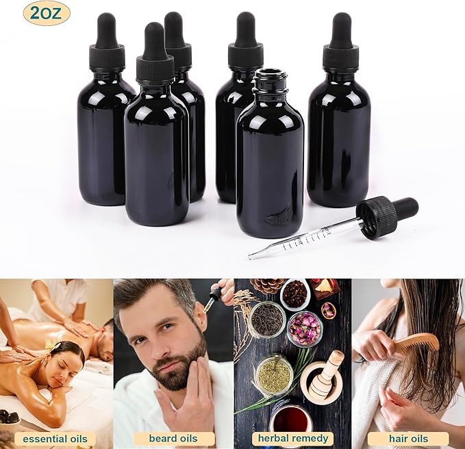 2oz Glass Dropper Bottle,Preety Texture Tincture Bottles with Precise Scales Eye Droppe,for All Kinds Of Mixed Liquids,Leak-Proof Design for Easy Travel (Black-24Pack)