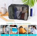 Mozeat Lens Portable Mesh Shower Caddy Bag - Black Dorm Toiletry Organizer Tote Quick-Dry Gym Shower Bag for Travel Camping College Dorm Room Bathroom