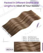 LaaVoo Tape in Hair Extensions Human Hair Balayage Light Brown to Ash Brown Hair Extensions Tape in Seamless Tape on Extension Silky Straight Hair 14 Inch 100g 40pcs