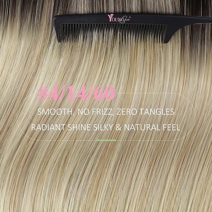 YoungSee Tape in Hair Extensions Real Human Hair Brown to Blonde Invisible Tape in Ombre Hair Extensions for Women Tape-ins Human Hair Extension Balayage Brown Ombre Blonde Easy to Put 16in 20pcs 50g