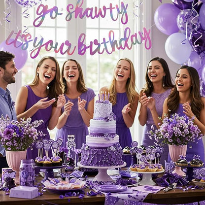 BEISHIDA Rainbow Purple Go Shawty It's Your Birthday Banner Decor NO DIY | - Image 4