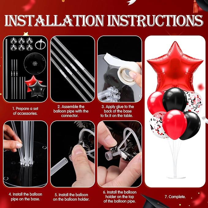 Lunmon 4 Set Red and Black Balloon Centerpieces - Image 4