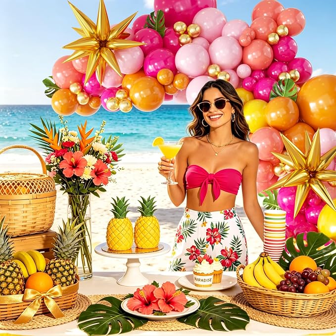 152Pcs Tropical Balloon Arch Garland Kit, Sunset Hot Pink Orange Coral Red - Image 5