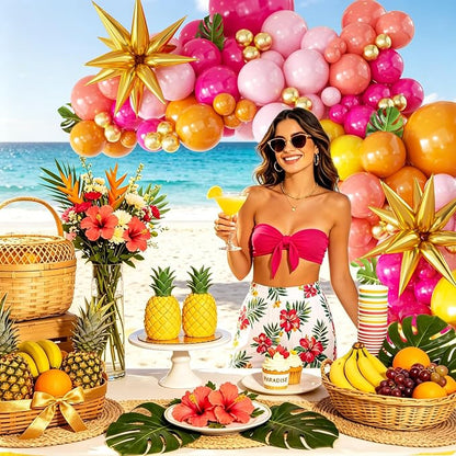 152Pcs Tropical Balloon Arch Garland Kit, Sunset Hot Pink Orange Coral Red - Image 5