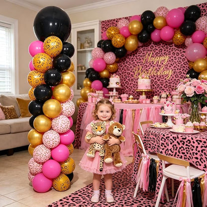 Hot Pink Cheetah Print Balloon Column Stand 2 Sets, Balloon Towers | 102 Pcs - Image 2