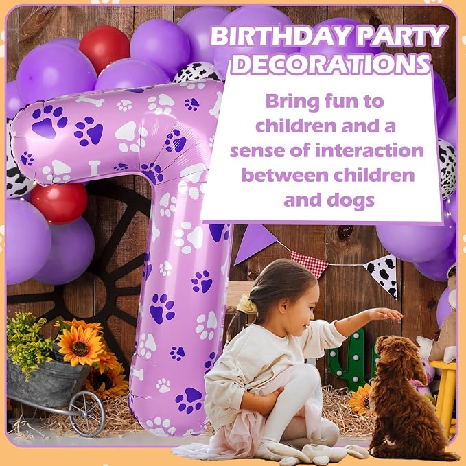 40 Inch Pink Dog Paw Balloons, Numeral 7 Birthday Balloons - Image 5
