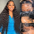 34 Inch Deep Wave Lace Front Wigs Human Hair Pre Plucked 200% Density 13x6 HD Lace Frontal Wigs with Baby Hair Deep Curly Wet and Wavy Glueless Wigs for Women (Natural Black, 34 Inch)
