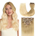 GOO GOO Clip in Hair Extensions Real Human Hair, Remy Human Hair Extensions Clip ins for Women, Natural Human Hair, 18inch 120g 7Pcs, #O7/60F