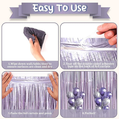 Voircoloria Light Purple Foil Fringe Backdrop Curtains, 3 Pack | Tinsel - Image 4