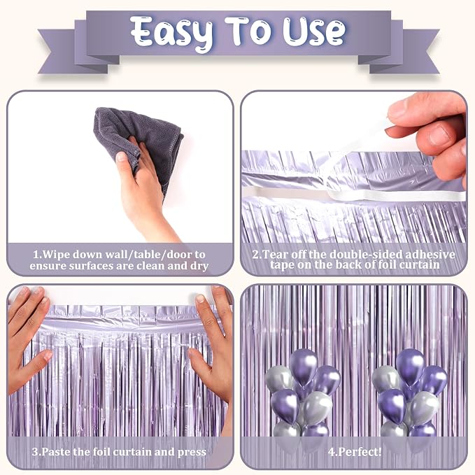 Voircoloria Light Purple Foil Fringe Backdrop Curtains, 2 Pack | Tinsel - Image 4