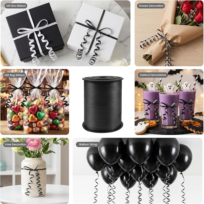 600 Yards Curling Ribbon Black, 1/5" Crimped Curling Ribbons | Ideal - Image 4