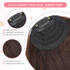 Clip in Bangs 100% Real Human Hair, French Bangs Hair Clip, Fake Bang Fringe with Temples Hairpieces for Women Daily Wear (Medium Brown, French Bangs)