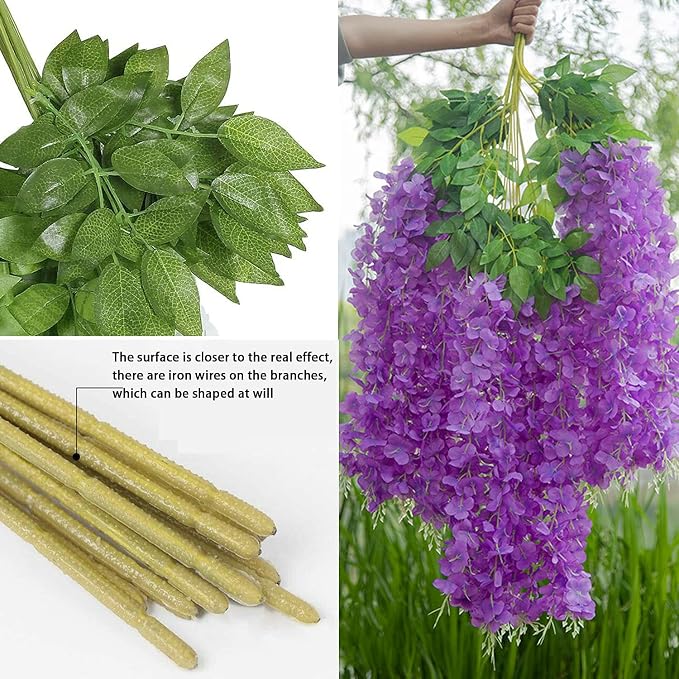 Artificial Wisteria Hanging Flowers Fake Wisteria Flower Garland Silk Vines - Image 7