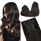 GOO GOO Clip in Hair Extensions Real Human Hair, Remy Human Hair Extensions Clip ins for Women, Natural Human Hair, 14inch 130g 9Pcs, 2 Dark Brown