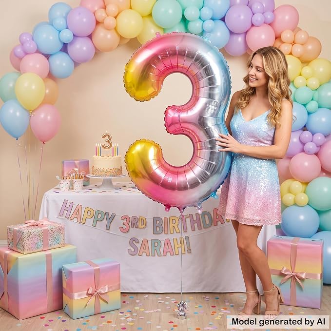 40" Rainbow Foil Number 3 Balloon - Image 4