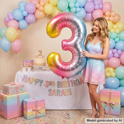 40" Rainbow Foil Number 3 Balloon - Image 4
