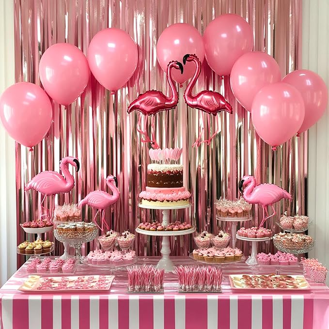 PartyWoo Pink Pastel Tinsel Streamers 8.2FT 3pcs Foil Fringe Backdrop | Pink - Image 3
