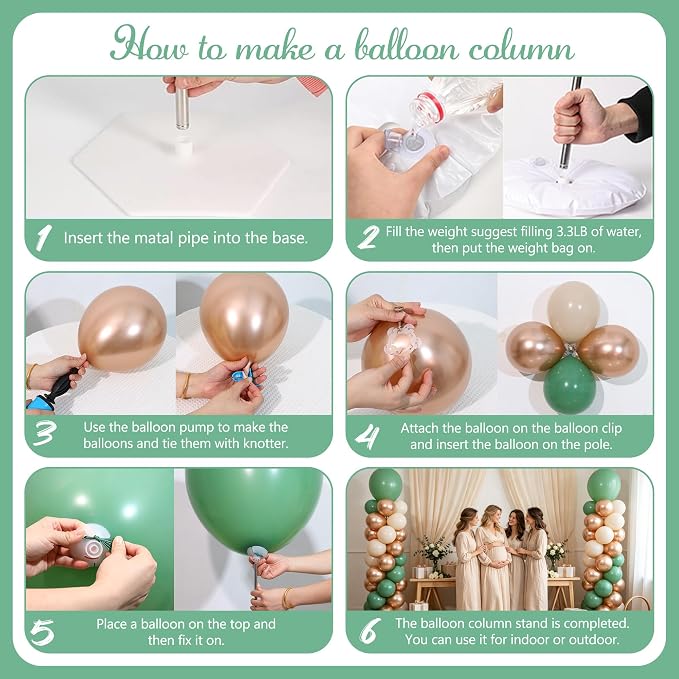 2 Sets Sage Green Champagne Sand White Balloon Column Kit - Image 6