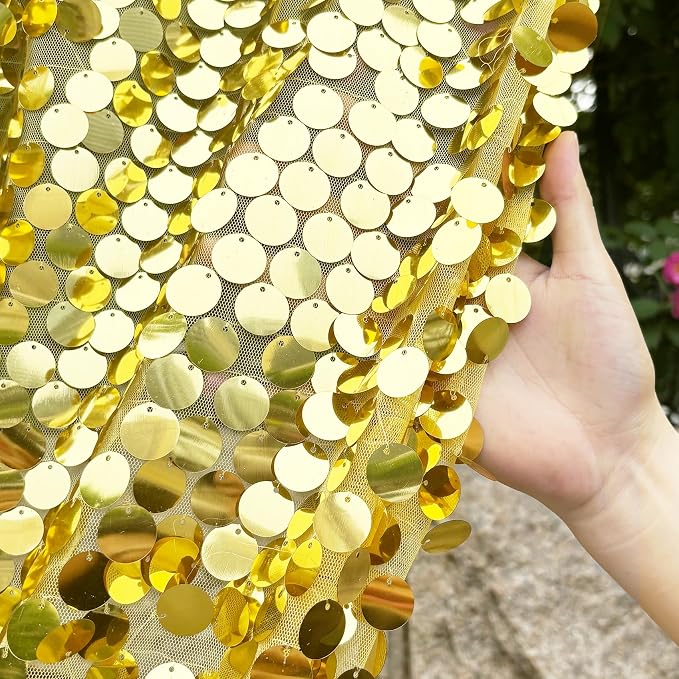 Gold Payette Sequin Backdrop, 4x10 Feet, 2 Panel Shimmer Large Sequin Backdrop - Image 4