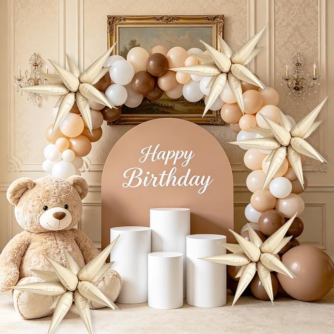 Cream Star Balloons Foil 60Pcs Mylar Spike Balloons Neutral Baby Shower - Image 4