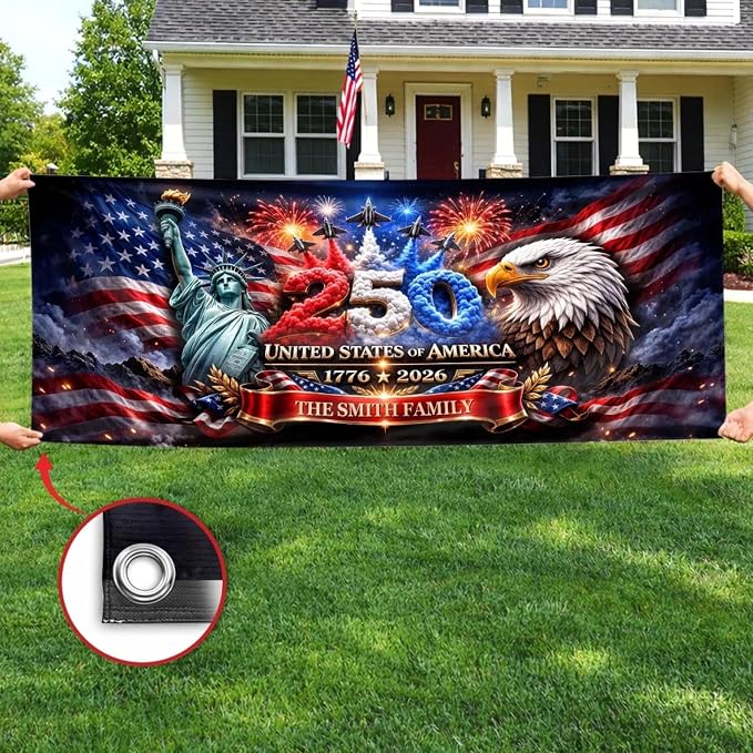 Personalized 250 Years of Freedom USA Banner 1776-2026, Patriotic American - Image 5