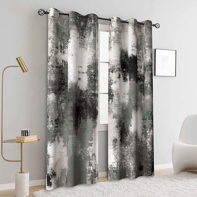 Asuexpect Black Grey Abstract Curtains 2 Panels Abstract Rust Curtain Room - Image 4