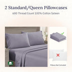 California Design Den Luxuriously Soft Premium 600 Thread Count, 100% Cotton Set of 2 Cases, Crisp Pillows Cases Queen Size Set of 2 Fits Standard & Queen Pillows (Lavender)