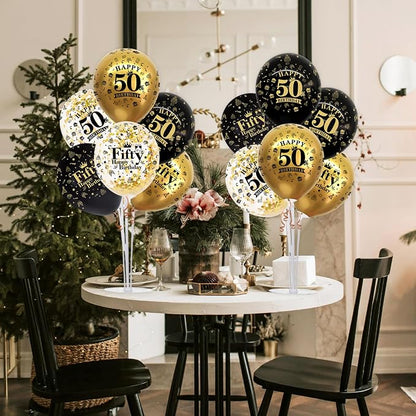 TONIFUL 4 Set Black Gold 50 Printed Balloon Stands - Image 6