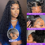 360 Deep Wave Lace Front Wigs Human Hair 200% Density 360 HD Lace Front Wigs Deep Wave Pre Plucked With Baby Hair Curly Full Lace Wig with Adjustable Straps for Women (24 Inch)