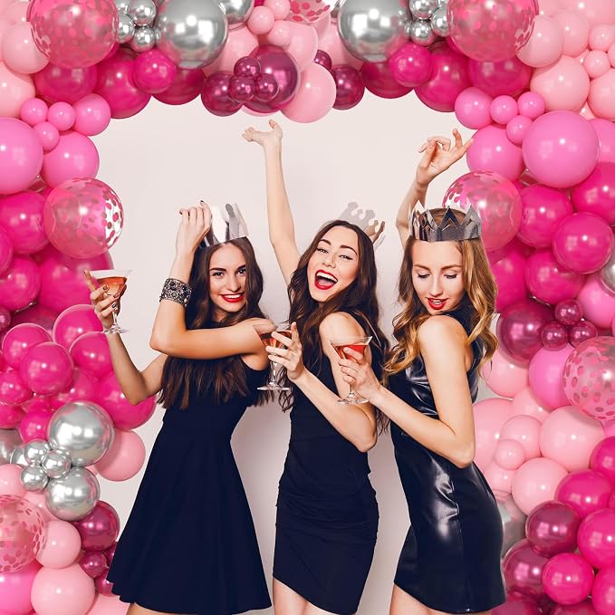 Ouddy Party 129Pcs Hot Pink Balloons Different Sizes 18 12 10 5 Inch, Latex - Image 5