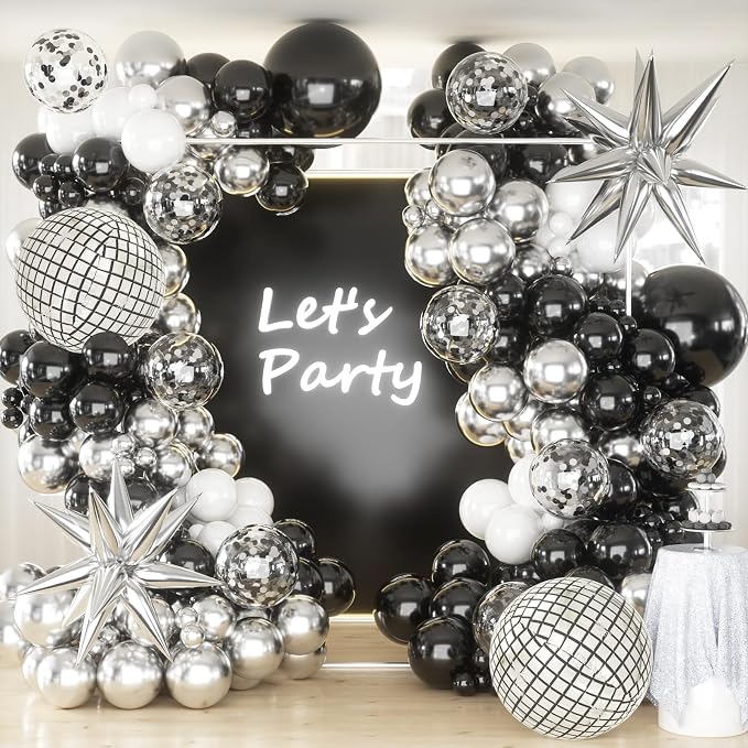 KARLURE Black Silver Balloons Arch Kit Garland by KARLURE