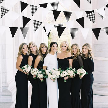 32Ft Black Party Decorations Black Buffalo Plaid Checkered White Triangle Flag - Image 5