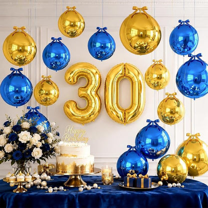 Blue Gold Round Foil Balloons - Image 6