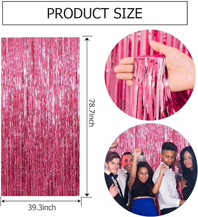 2 Pack Pink Backdrop Party Decorations Tinsel Curtain Party Backdrop Foil - Image 7