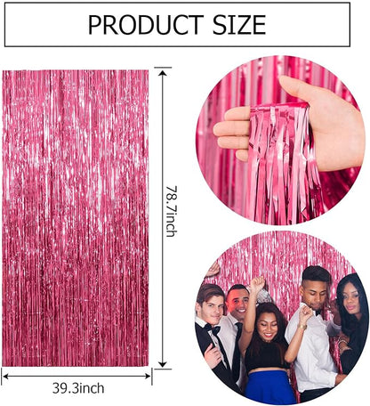 BOMSI 5 Pack Pink Tinsel Curtain Party Backdrop Foil Fringe Birthday Photo - Image 7