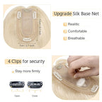 SEGO Human Hair Toppers for Women With Thinning Hair, 7 * 13CM Silk Base 100% Real Human Hair Clip in Top Wiglet Hairpieces //10 Inch No Bangs Platinum Blonde