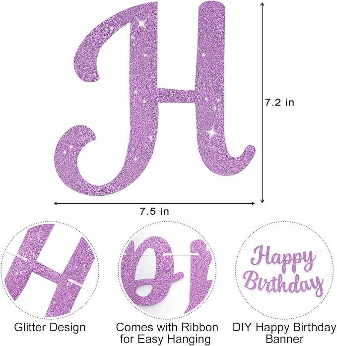 Glitter Happy Birthday Banner Sign Birthday Garland Wall Door Banners Flag - Image 7