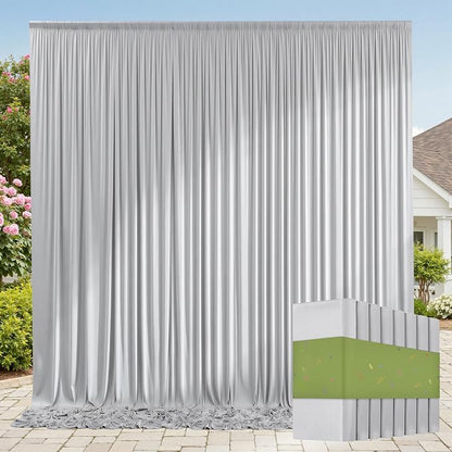 40ft x 10ft Wrinkle Free Silver Backdrop Curtains by ENJOYYOURPARTY