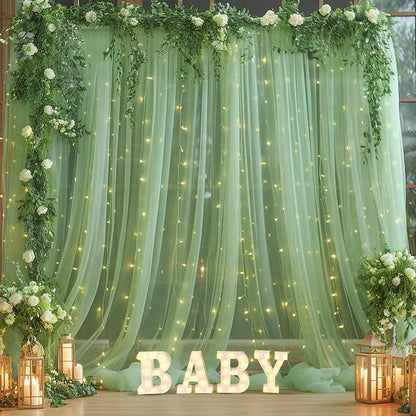 10x8ft Olive Green Tulle Backdrop Curtain - Image 2