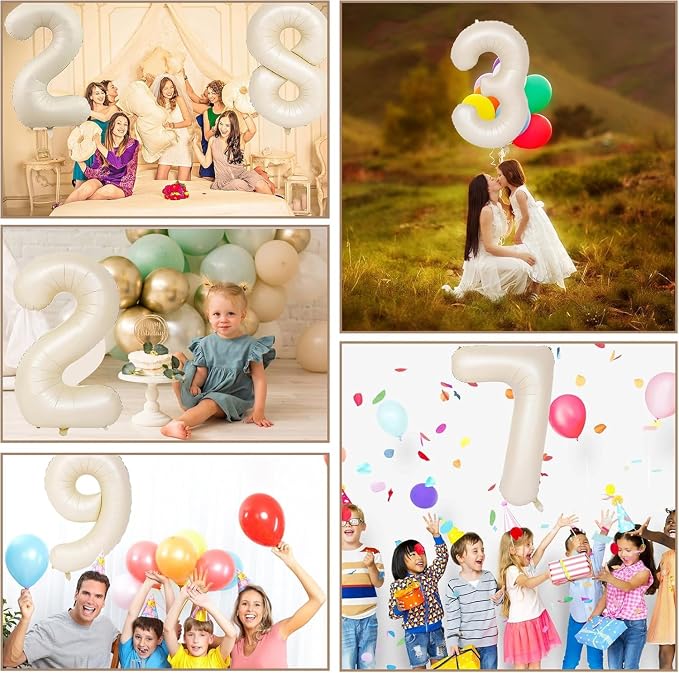 40 inch Cream White Number Balloon Giant Foil Helium Balloons Beige Number 6 - Image 6